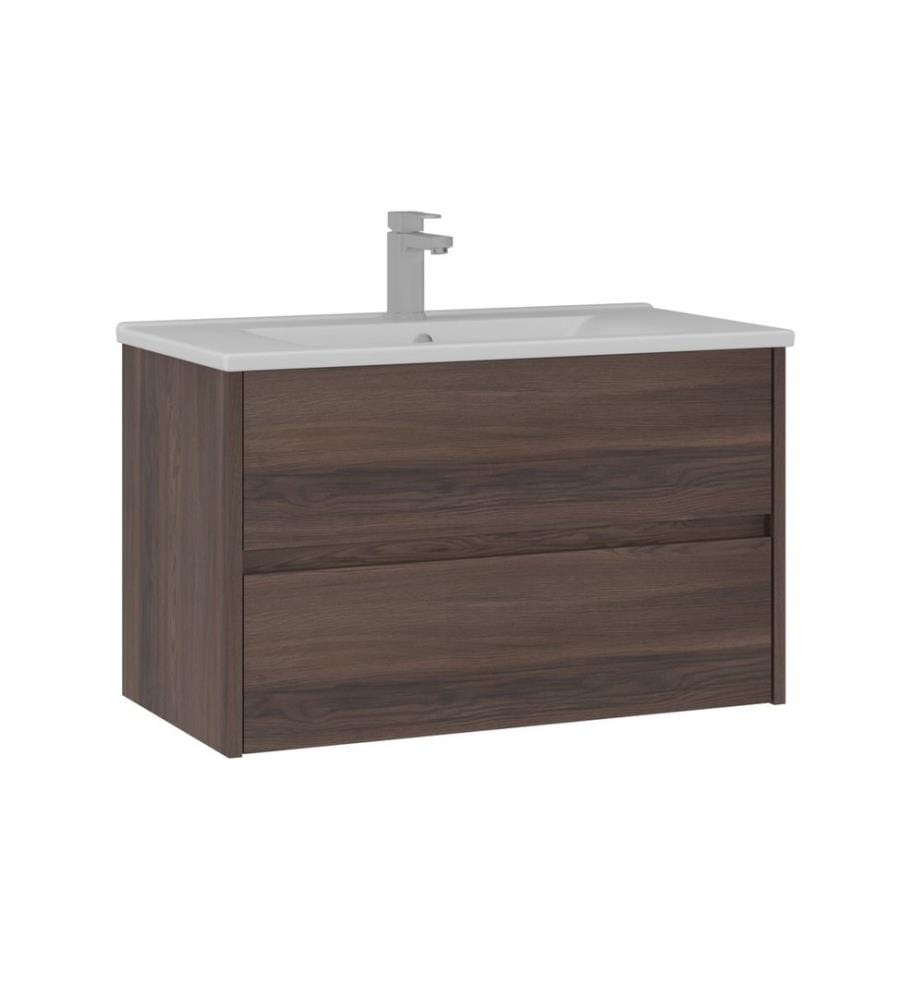 Badezimmerschrank mit Waschbecken Dunkelwalnuss 100 % melaminbeschichtete Spanplatte