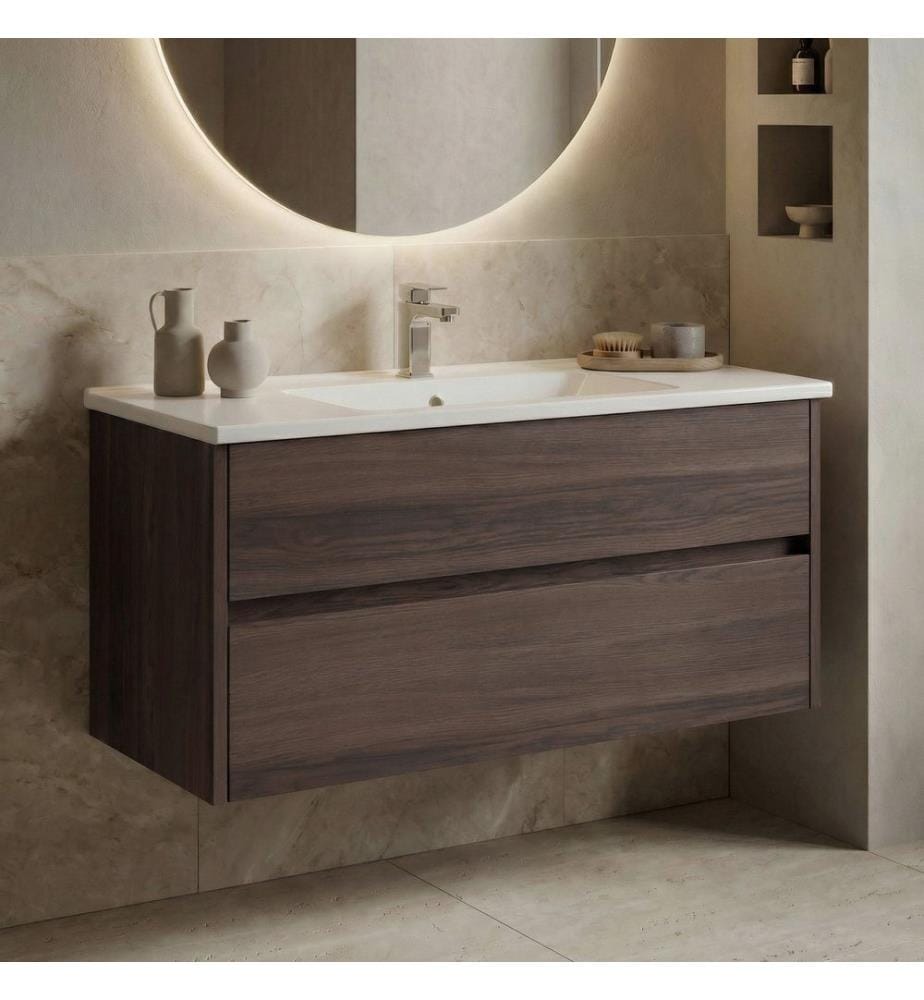 Badezimmerschrank mit Waschbecken Dunkelwalnuss 100 % melaminbeschichtete Spanplatte