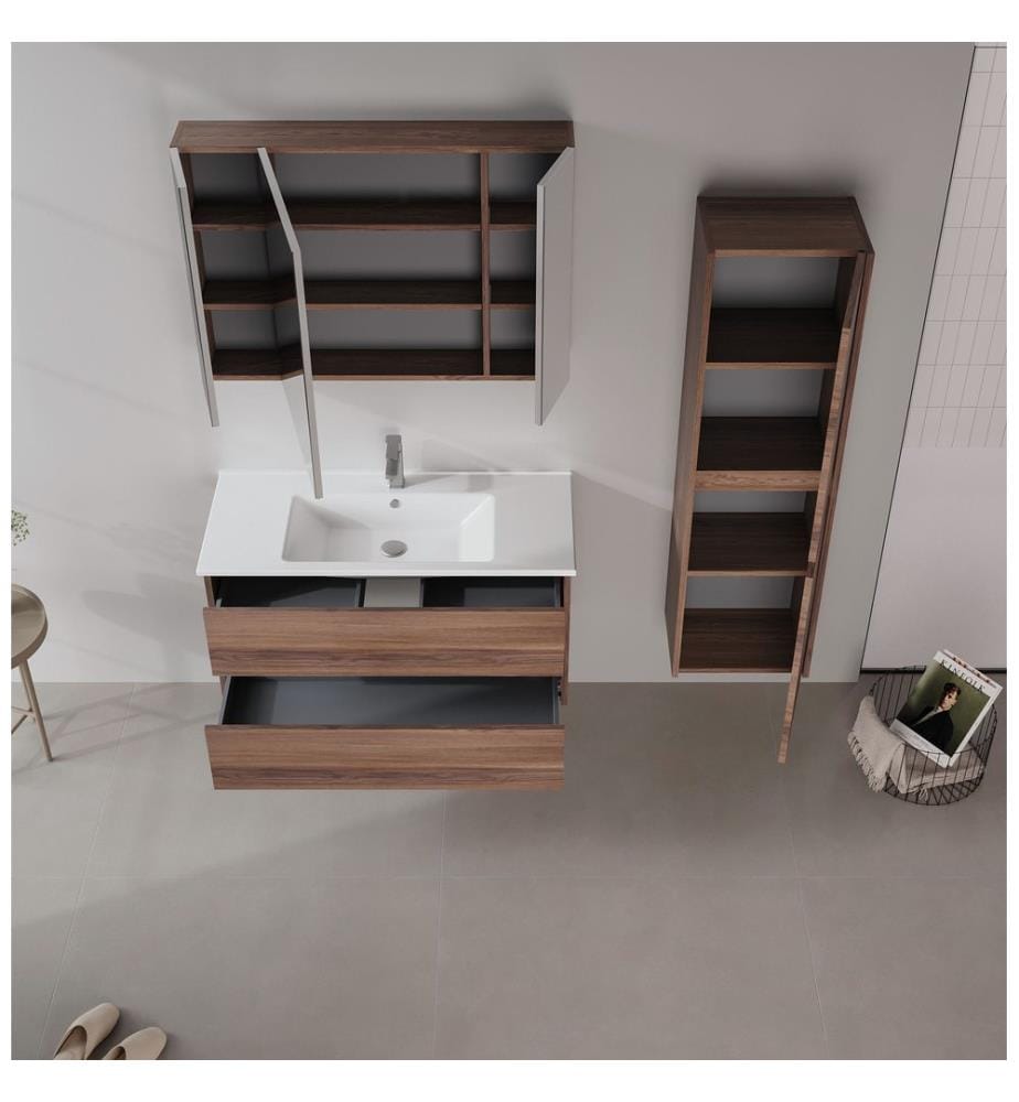 Badezimmerschrank mit Waschbecken Dunkelwalnuss 100 % melaminbeschichtete Spanplatte