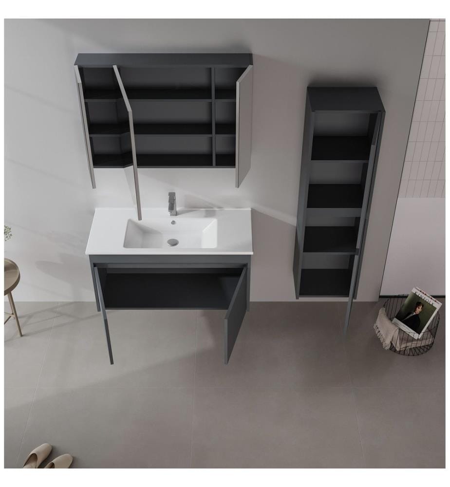 Meuble de salle de bain avec lavabo anthracite mat MDF 100 % revêtu de mélamine