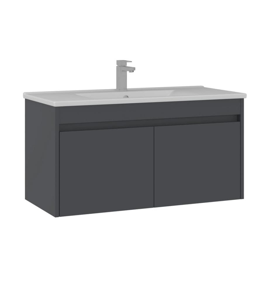 Meuble de salle de bain avec lavabo anthracite mat MDF 100 % revêtu de mélamine