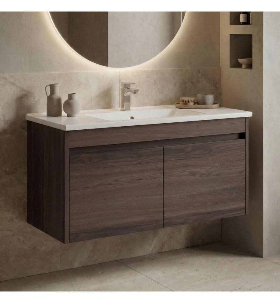 Meuble de salle de bain avec lavabo noyer foncé panneau de particules 100 % recouvert de mélamine