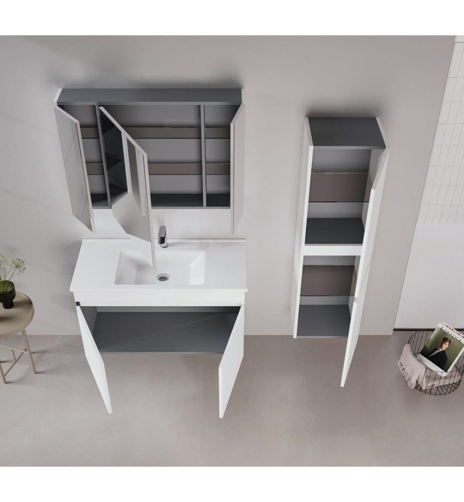 Meuble de salle de bain avec lavabo blanc mat MDF 100 % revêtu de thermomoulage