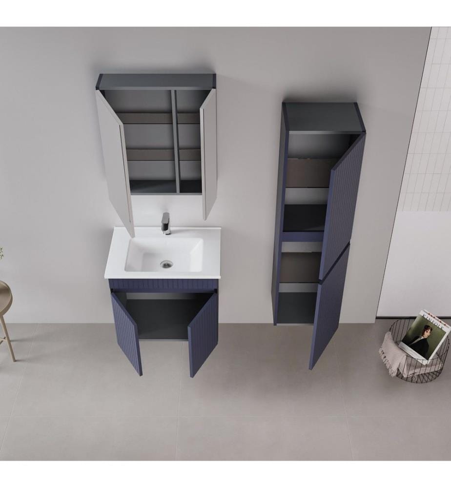 Badezimmerschrank mit Waschbecken mattes Marineblau 100 % thermisch beschichtetes MDF