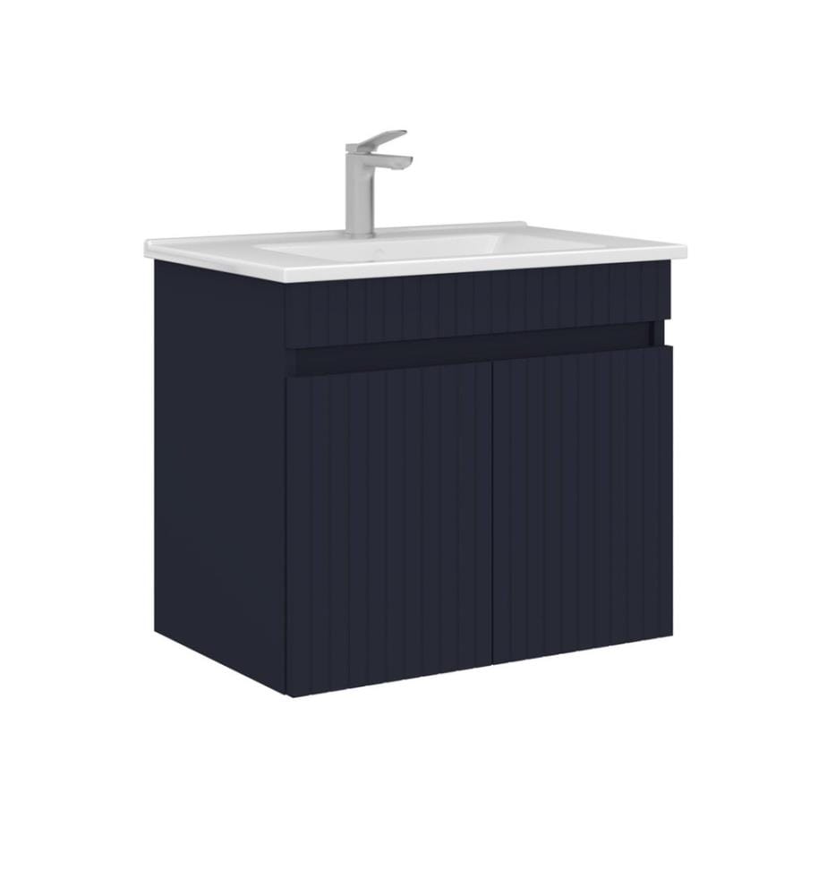 Badezimmerschrank mit Waschbecken mattes Marineblau 100 % thermisch beschichtetes MDF