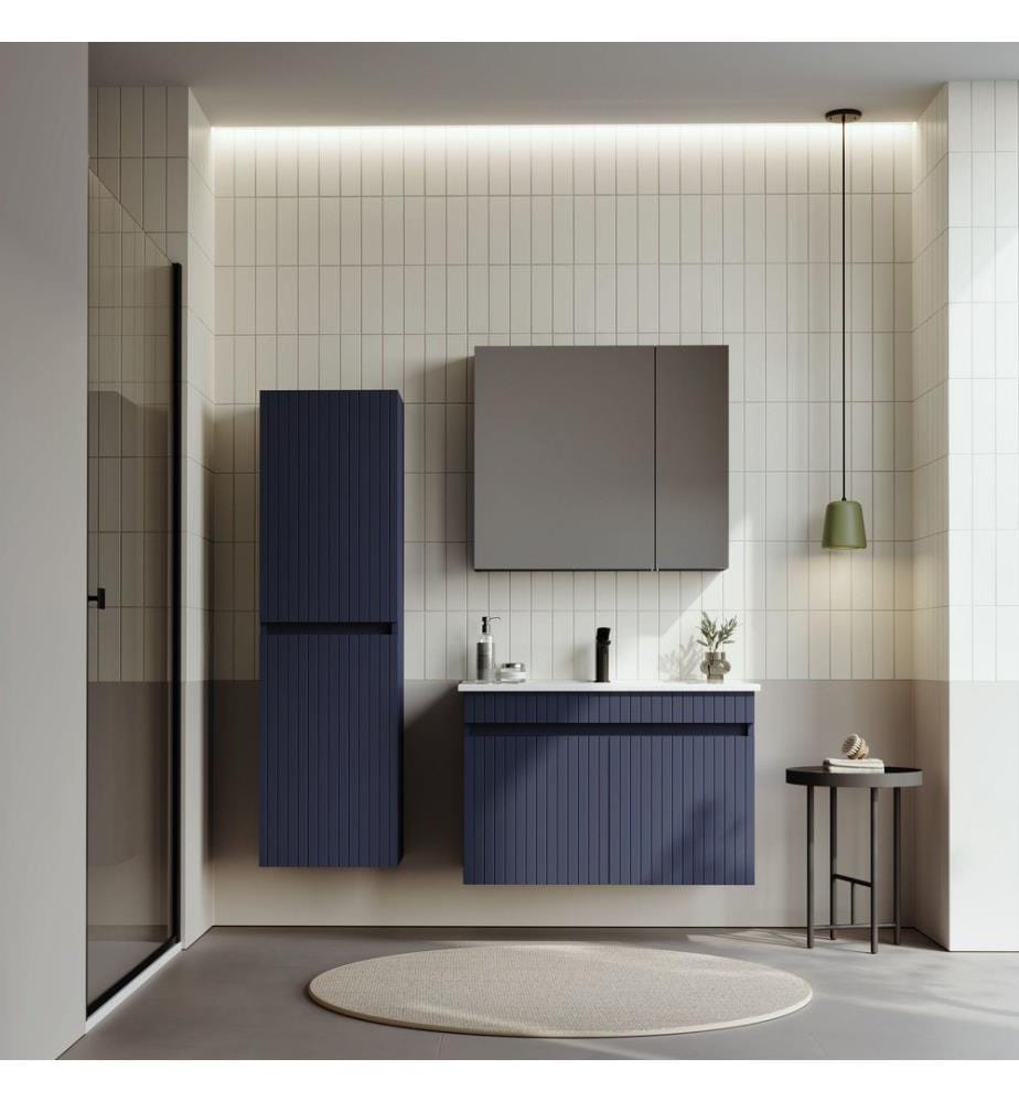 Badezimmerschrank mit Waschbecken mattes Marineblau 100 % thermisch beschichtetes MDF