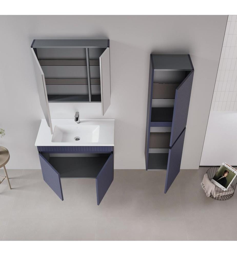 Badezimmerschrank mit Waschbecken mattes Marineblau 100 % thermisch beschichtetes MDF