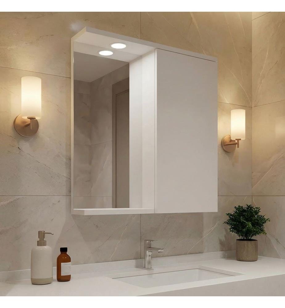 Meuble de salle de bain avec miroir blanc 100 % MDF recouvert de mélamine