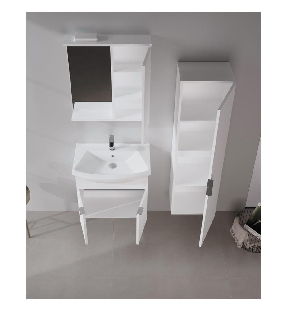 Meuble de salle de bain avec miroir blanc 100 % MDF recouvert de mélamine