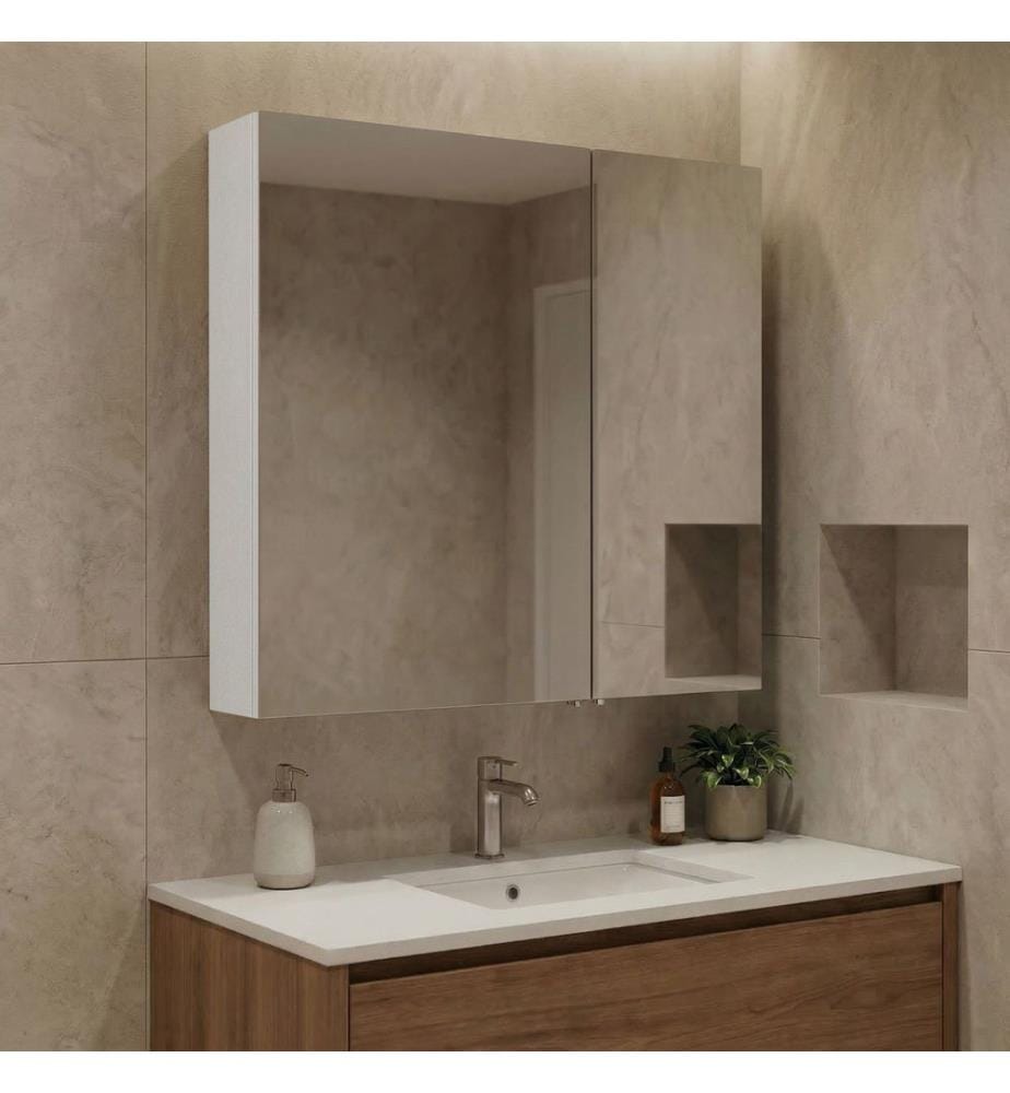 Meuble de salle de bain avec miroir blanc 100 % MDF recouvert de mélamine