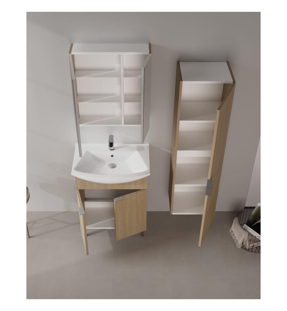 Meuble de salle de bain avec miroir chêne Sonomo MDF 100 % recouvert de mélamine