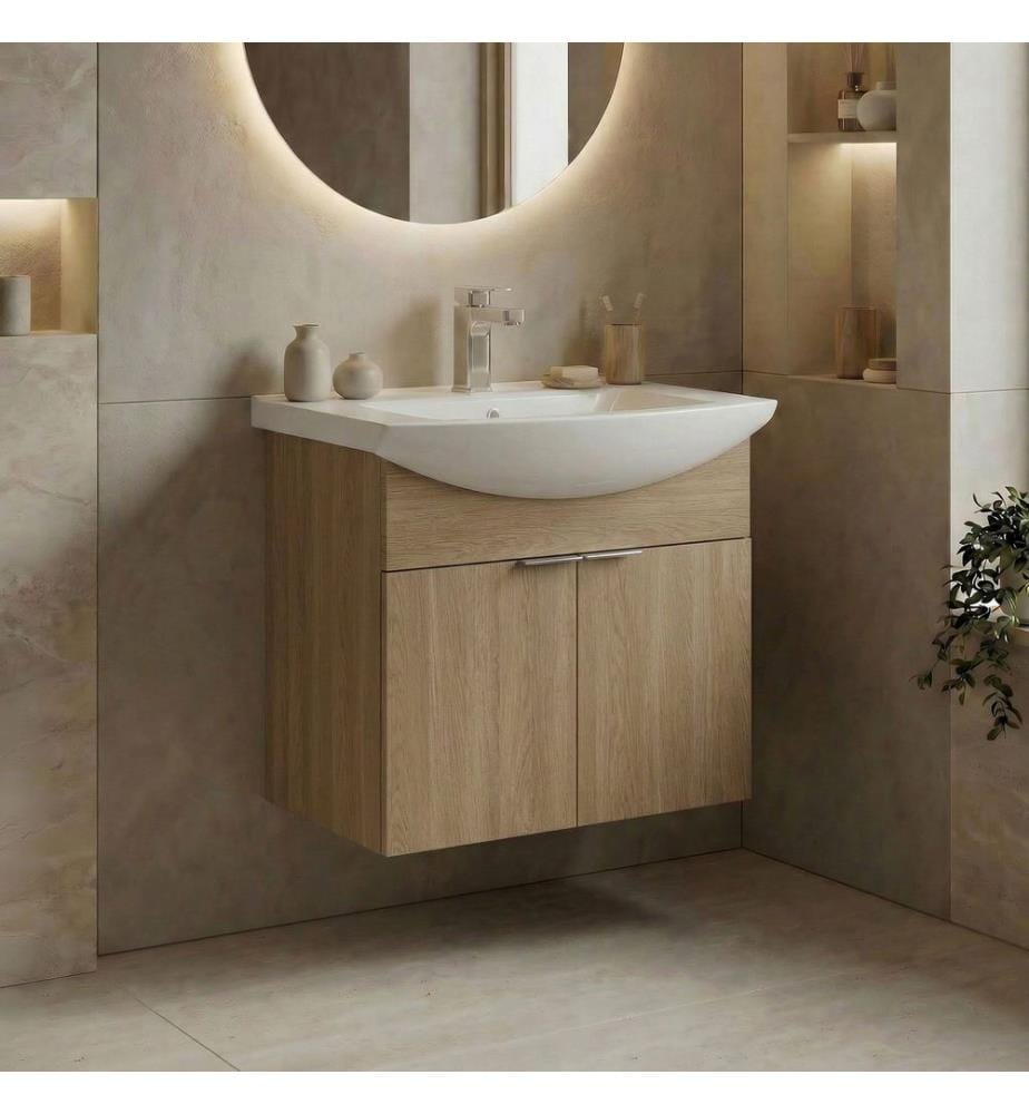Meuble de salle de bain avec lavabo chêne Sonomo panneau de particules 100 % recouvert de mélamine
