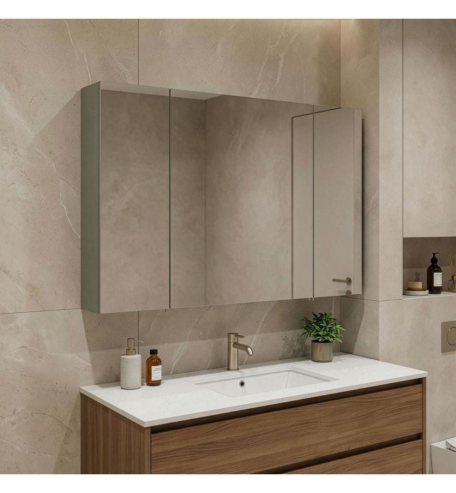 Meuble de salle de bain avec miroir vert mat MDF 100 % revêtu de thermomoulage