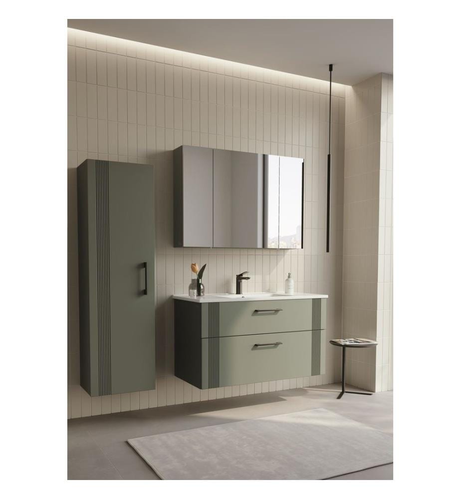 Meuble de salle de bain avec miroir vert mat MDF 100 % revêtu de thermomoulage