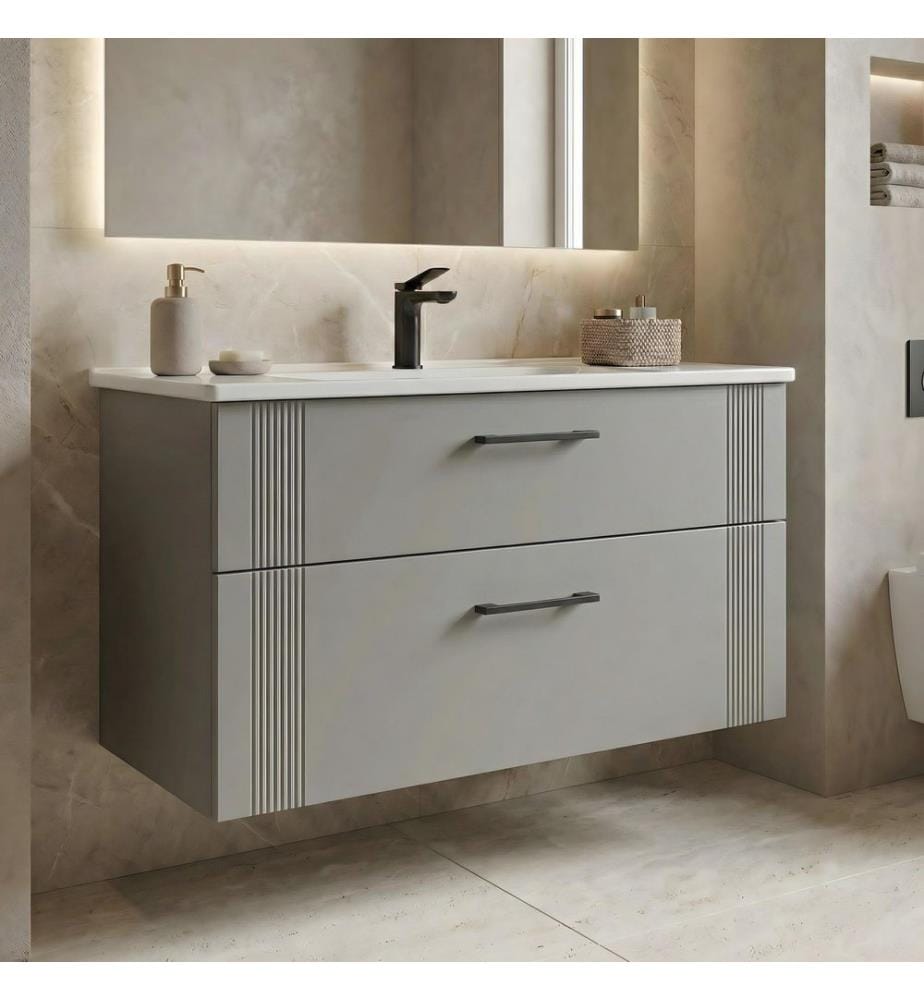 Badezimmerschrank mit Waschbecken mattes Kaschmir 100 % thermisch beschichtetes MDF