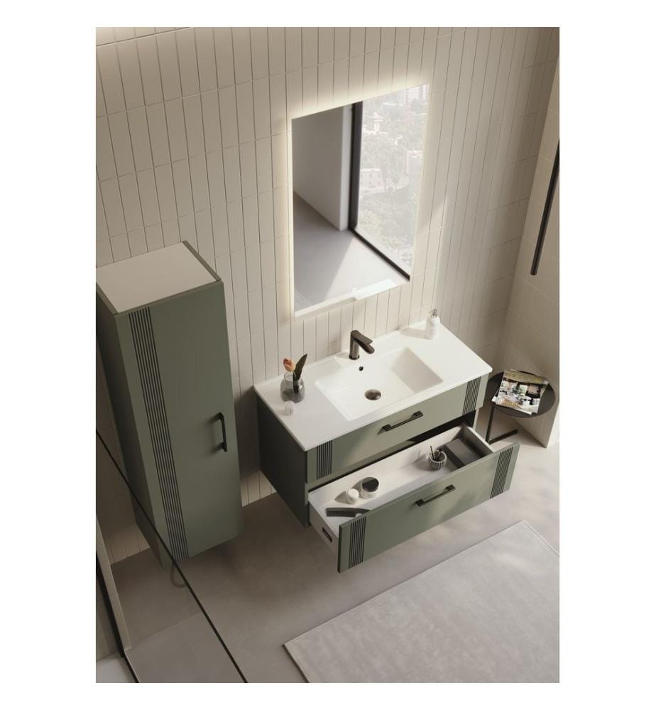 Meuble de salle de bain avec lavabo vert mat MDF 100 % revêtu de thermomoulage