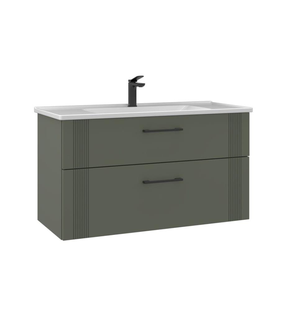 Meuble de salle de bain avec lavabo vert mat MDF 100 % revêtu de thermomoulage