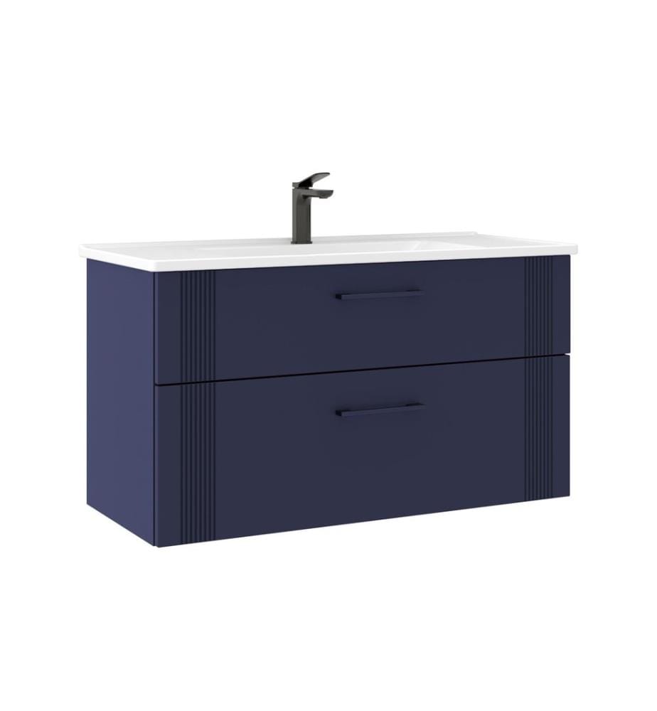 Badezimmerschrank mit Waschbecken mattes Marineblau 100 % thermisch beschichtetes MDF