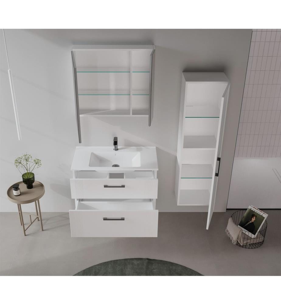 Meuble de salle de bain avec lavabo blanc mat MDF 100 % revêtu de thermomoulage