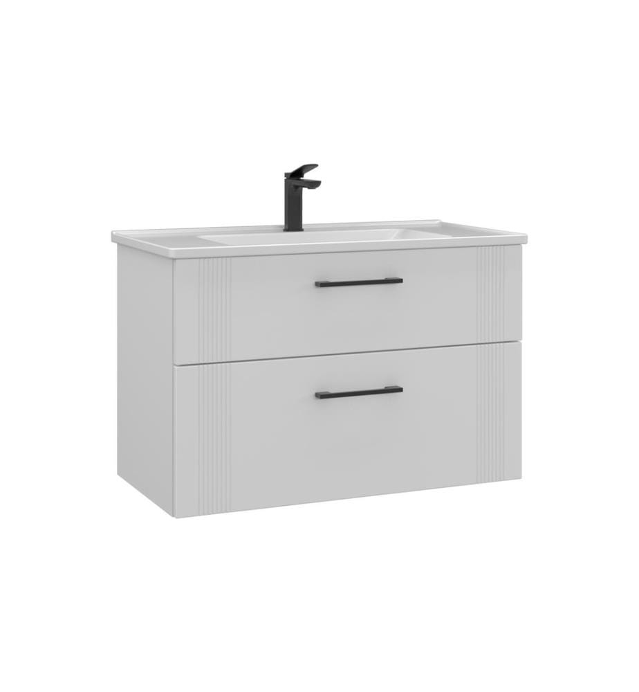 Meuble de salle de bain avec lavabo blanc mat MDF 100 % revêtu de thermomoulage