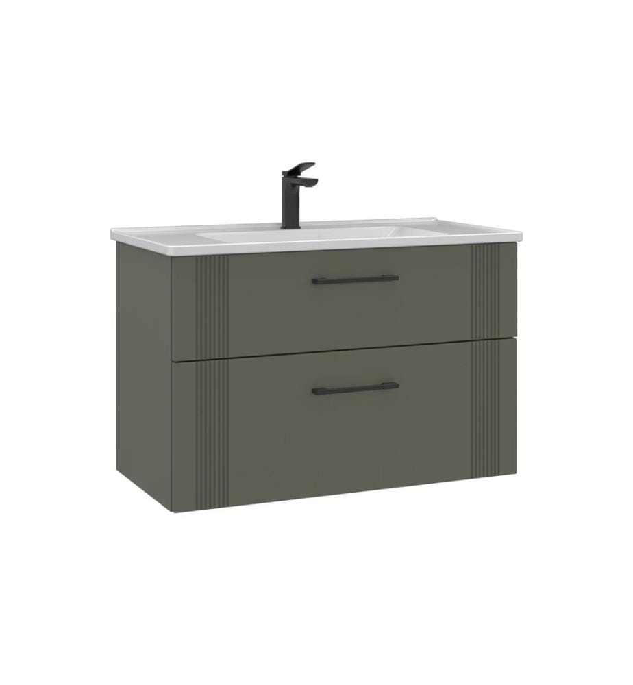 Meuble de salle de bain avec lavabo vert mat MDF 100 % revêtu de thermomoulage