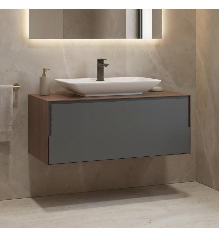 Badezimmerschrank mit Waschbecken Walnuss Anthrazit 100 % Kompaktlaminat