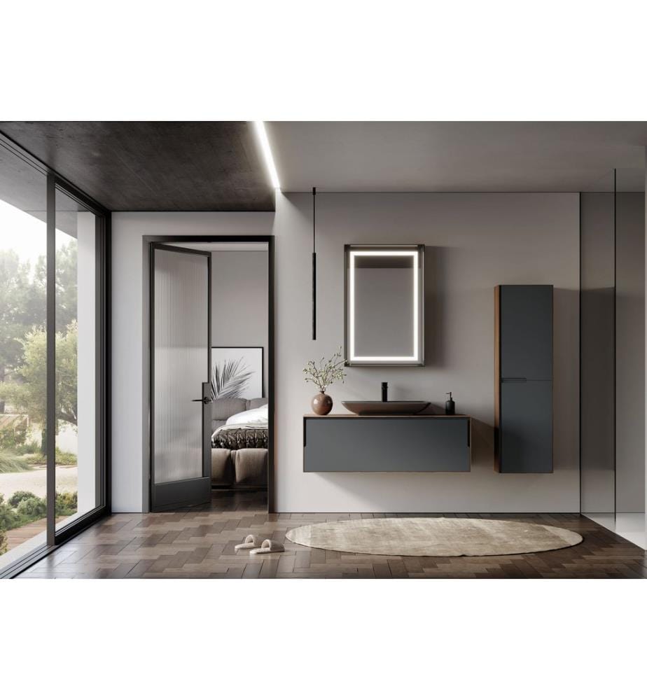 Meuble de salle de bain avec lavabo noyer anthracite 100 % stratifié compact