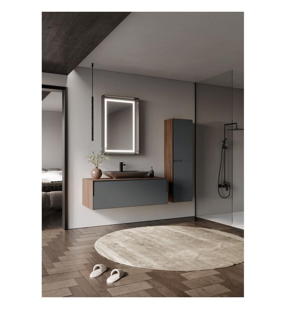 Meuble de salle de bain avec lavabo noyer anthracite 100 % stratifié compact