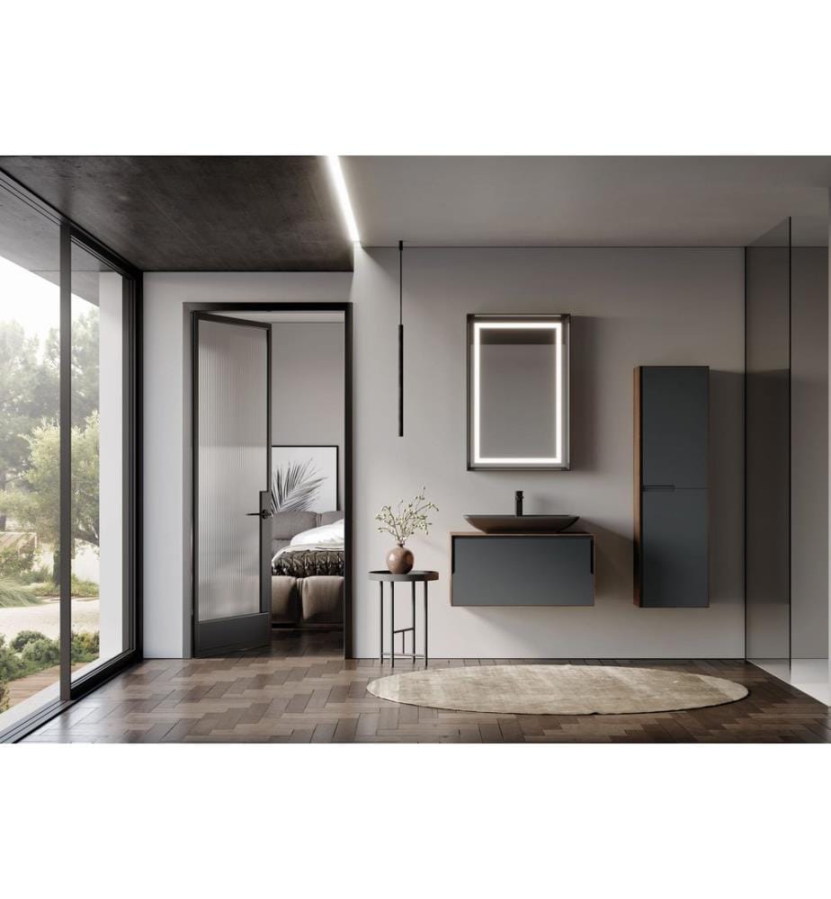 Meuble de salle de bain avec lavabo noyer anthracite 100 % stratifié compact