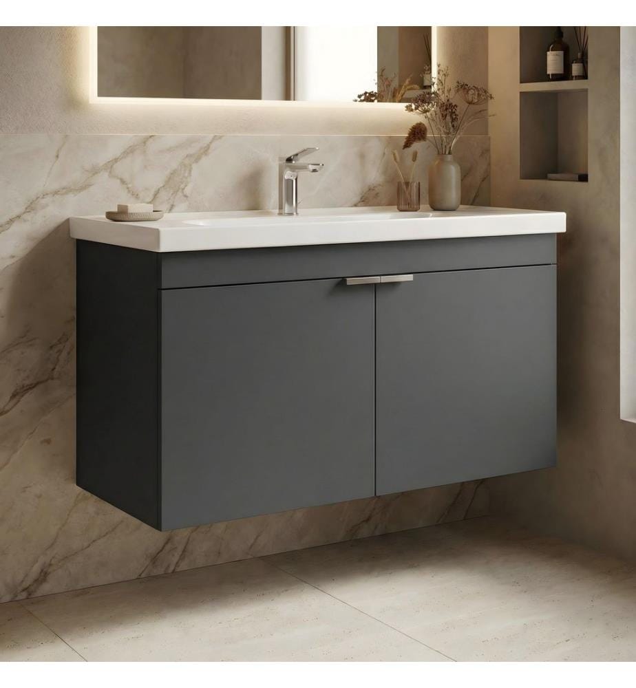 Badezimmerschrank mit Waschbecken mattes Anthrazit 100 % melaminbeschichtete MDF-Platte