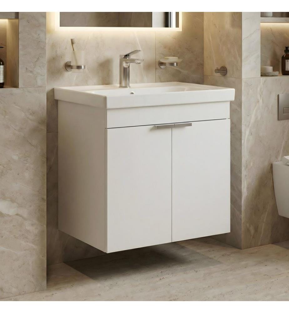 Badezimmerschrank mit Waschbecken mattweiss 100 % melaminbeschichtete MDF-Platte