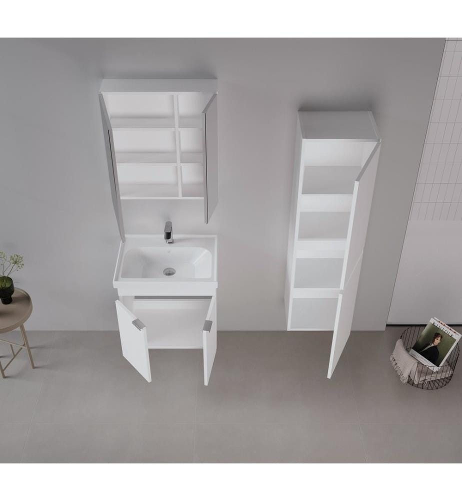 Badezimmerschrank mit Waschbecken mattweiss 100 % melaminbeschichtete MDF-Platte