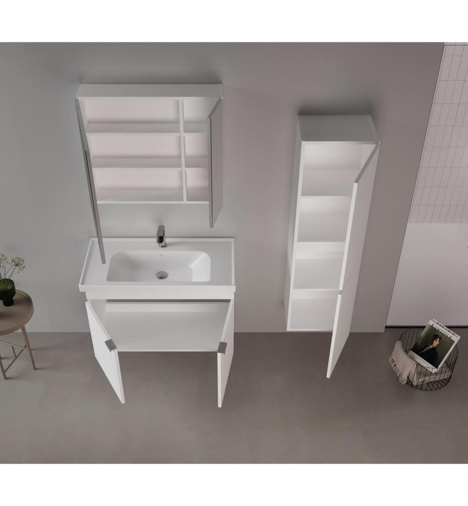 Meuble de salle de bain avec lavabo blanc mat MDF 100 % revêtu de mélamine
