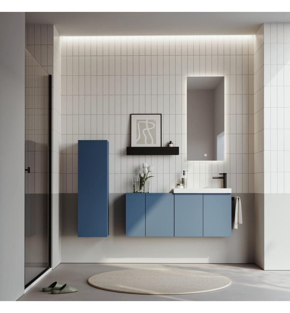 Meuble de salle de bain bleu pétrole 100 % MDF PET mat