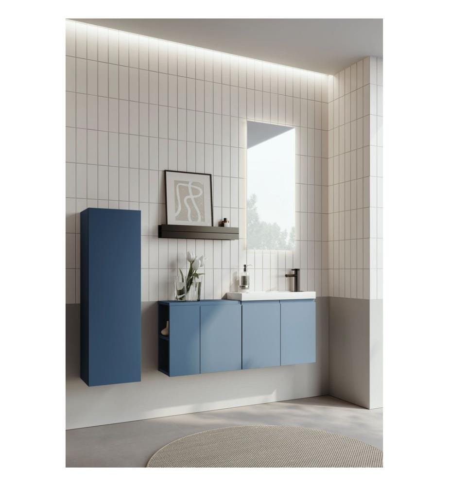 Meuble de salle de bain bleu pétrole 100 % MDF PET mat