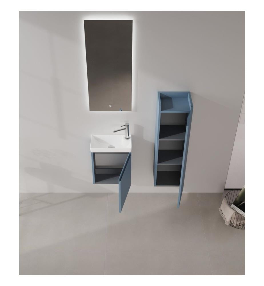 Meuble de salle de bain bleu pétrole 100 % MDF PET mat