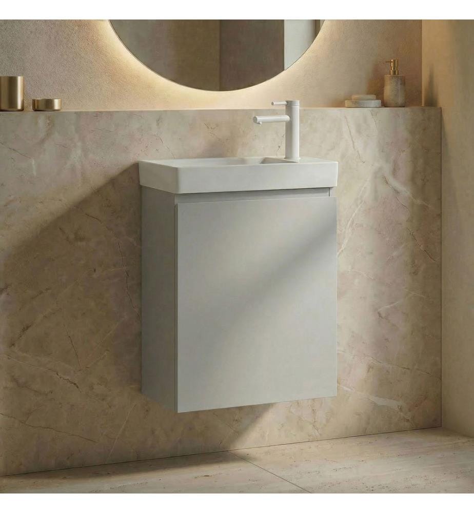 Meuble de salle de bain avec lavabo coloris cachemire mat 100 % MDF PET mat