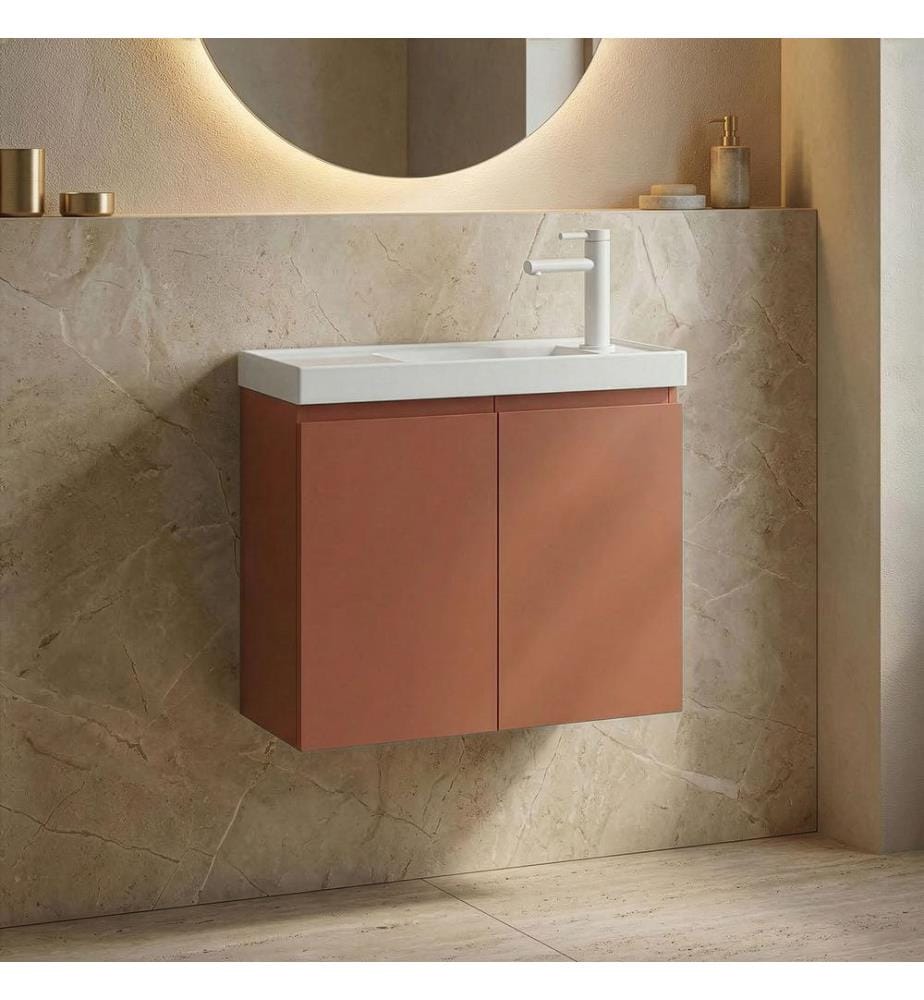 Meuble de salle de bain avec lavabo couleur cannelle mate 100 % MDF PET mat
