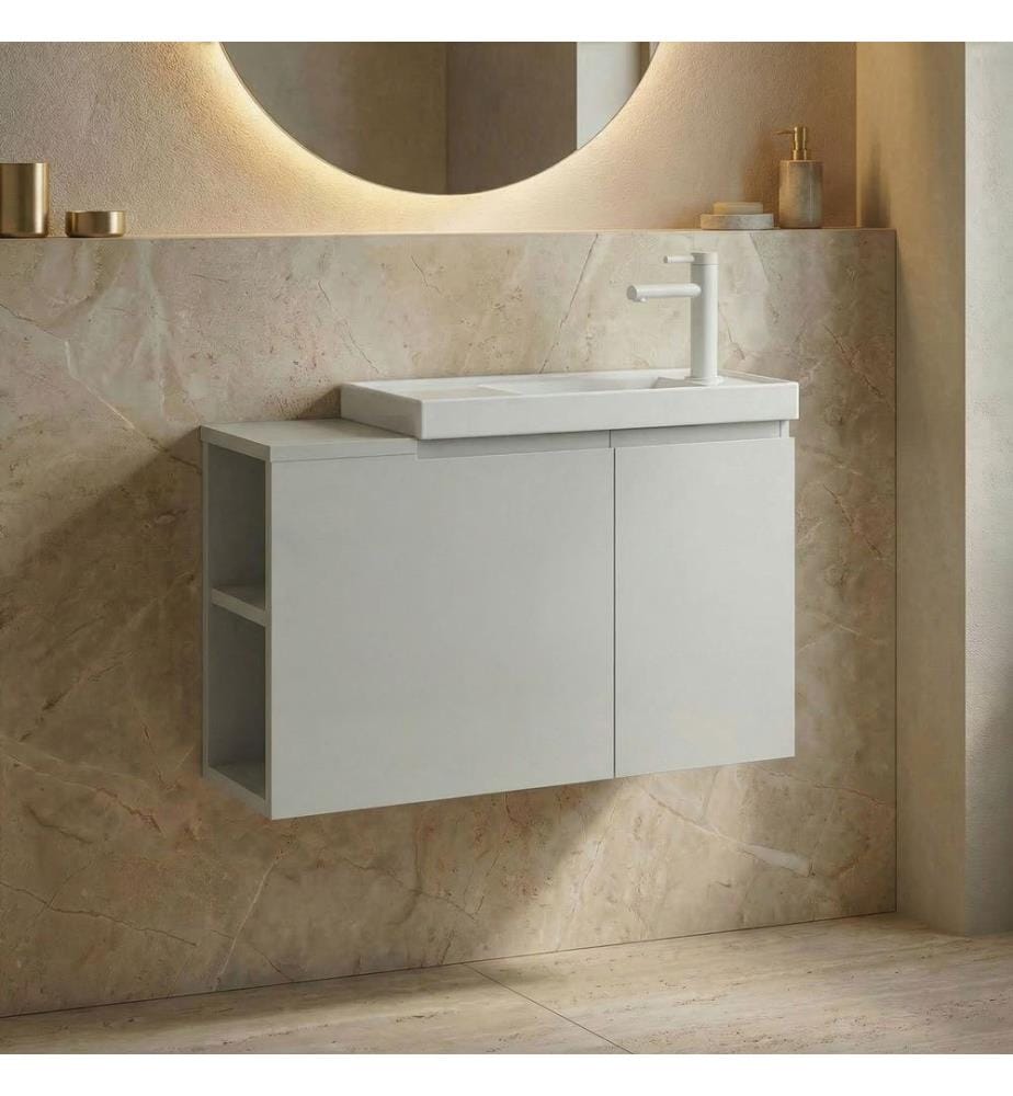Badezimmerschrank mit Waschbecken mattes Kaschmir 100 % mattes PET-MDF