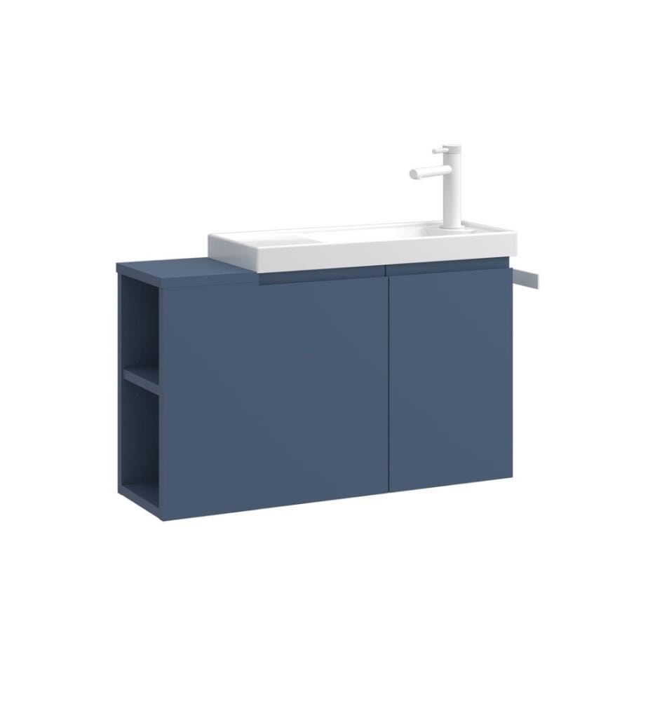Badezimmerschrank mit Waschbecken Petrolblau 100 % matte PET-MDF-Platte