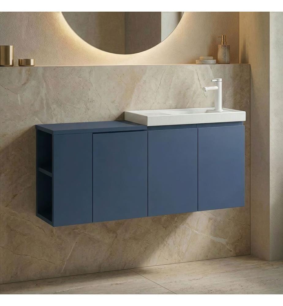 Badezimmerschrank mit Waschbecken Petrolblau 100 % matte PET-MDF-Platte