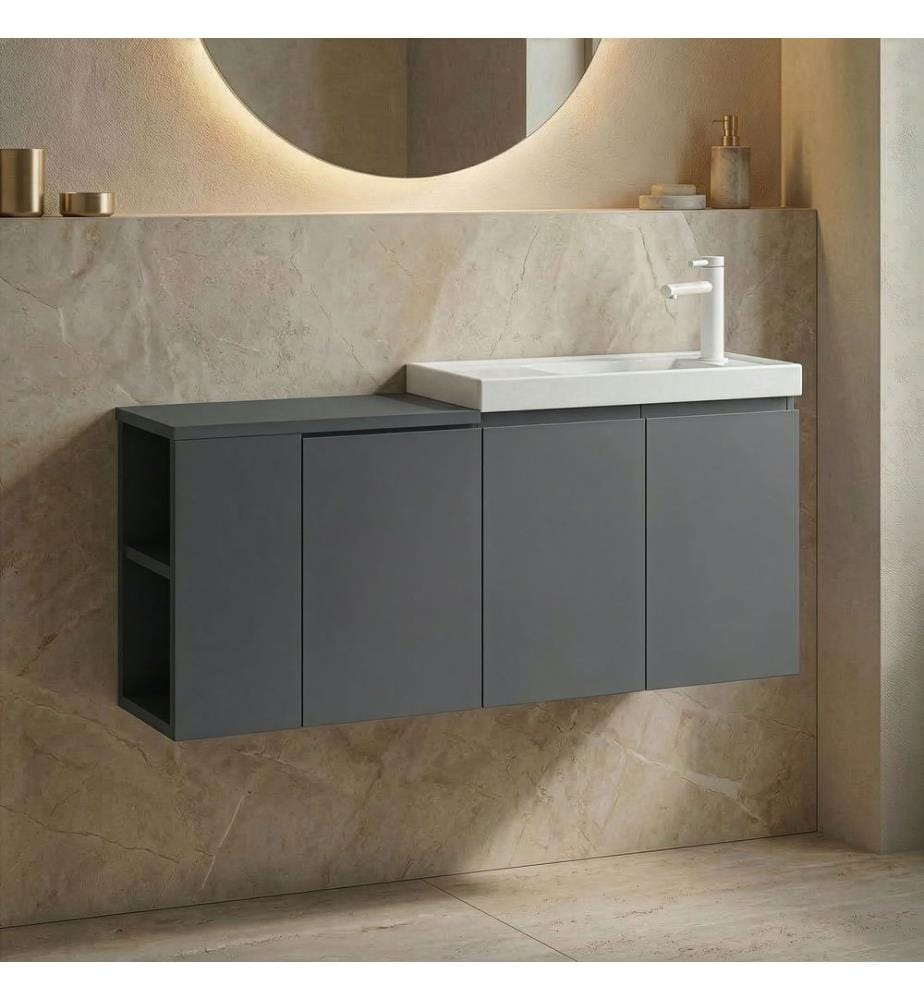 Meuble de salle de bain avec lavabo anthracite mat 100 % MDF PET mat