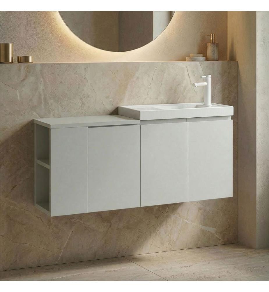 Meuble de salle de bain avec lavabo coloris cachemire mat 100 % MDF PET mat