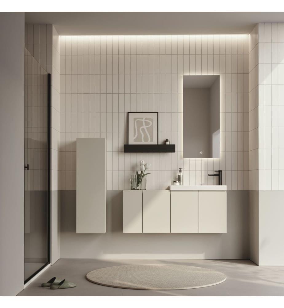 Meuble de salle de bain avec lavabo coloris cachemire mat 100 % MDF PET mat