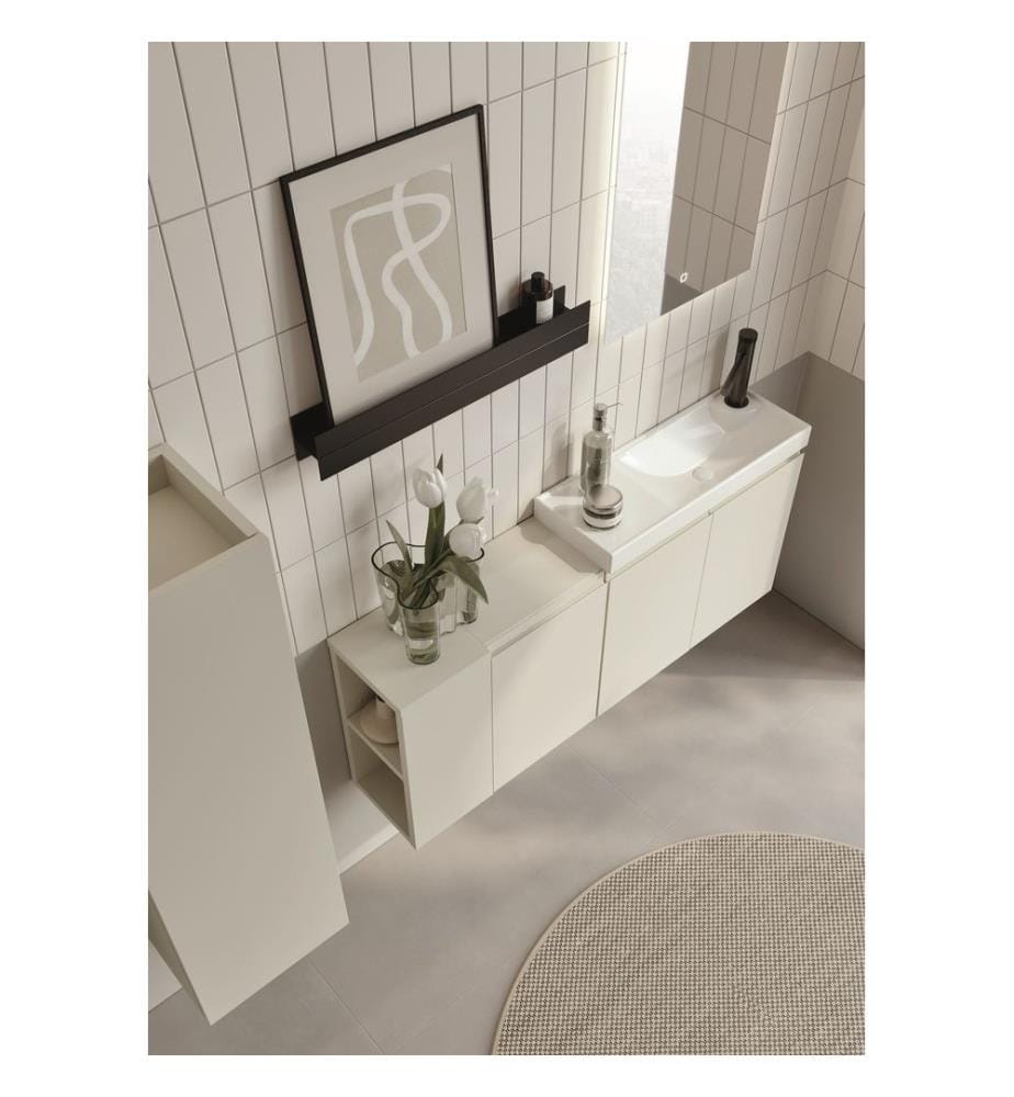 Meuble de salle de bain avec lavabo coloris cachemire mat 100 % MDF PET mat