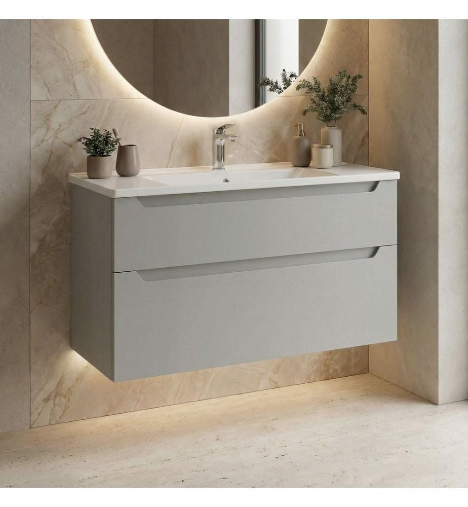 Badezimmerschrank mit Waschbecken mattes Kaschmir 100 % thermisch beschichtetes MDF