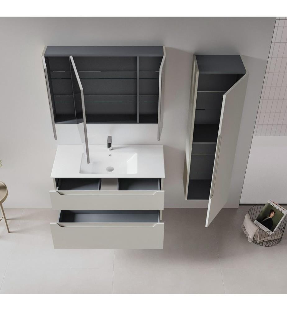 Badezimmerschrank mit Waschbecken mattes Kaschmir 100 % thermisch beschichtetes MDF