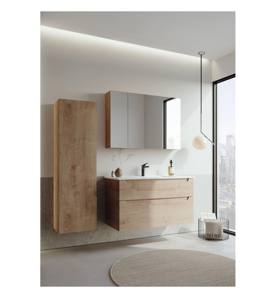 Badezimmerschrank mit Waschbecken Eiche 100 % thermisch beschichtetes MDF