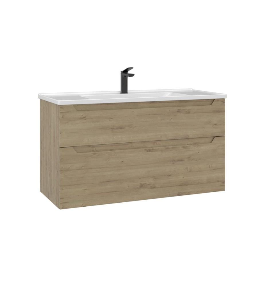 Badezimmerschrank mit Waschbecken Eiche 100 % thermisch beschichtetes MDF