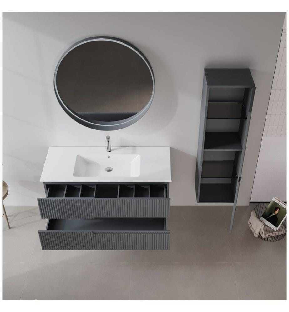 Meuble de salle de bain avec lavabo anthracite mat 100 % MDF laqué mat